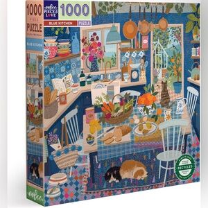 eeBoo Piece and Love Blue Kitchen 1000 Piece Square Adult Jigsaw Puzzle